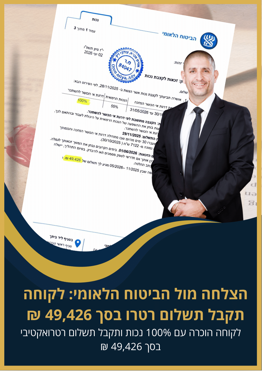 לקוחה מהמשרד שהגשנו עבורה תביעת נכות כללית תקבל תשלום רטרו בסך 49,426 ₪.
