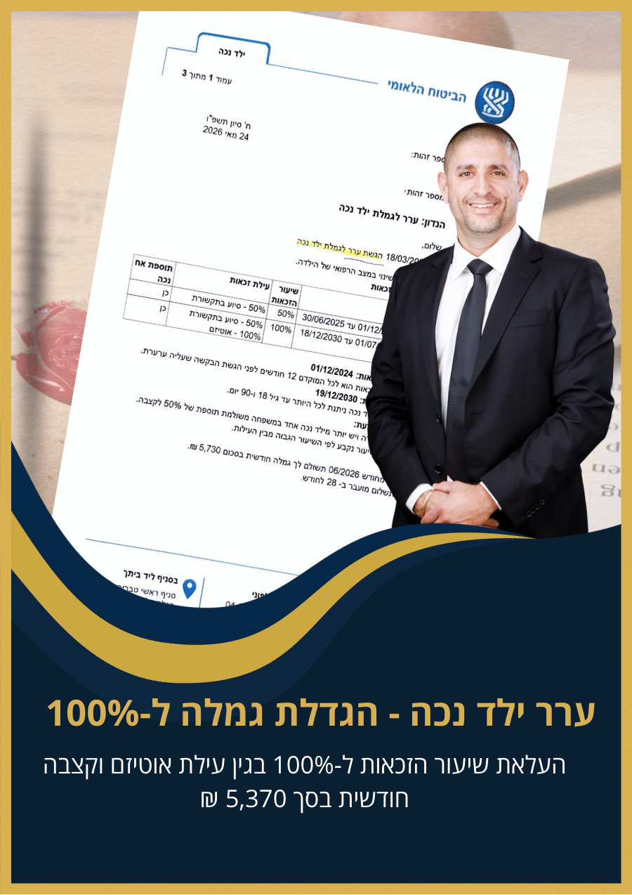 ערר על גמלת ילד נכה - הגדלת גמלה ל-100% וקצבה חודשית של 5,730 ₪